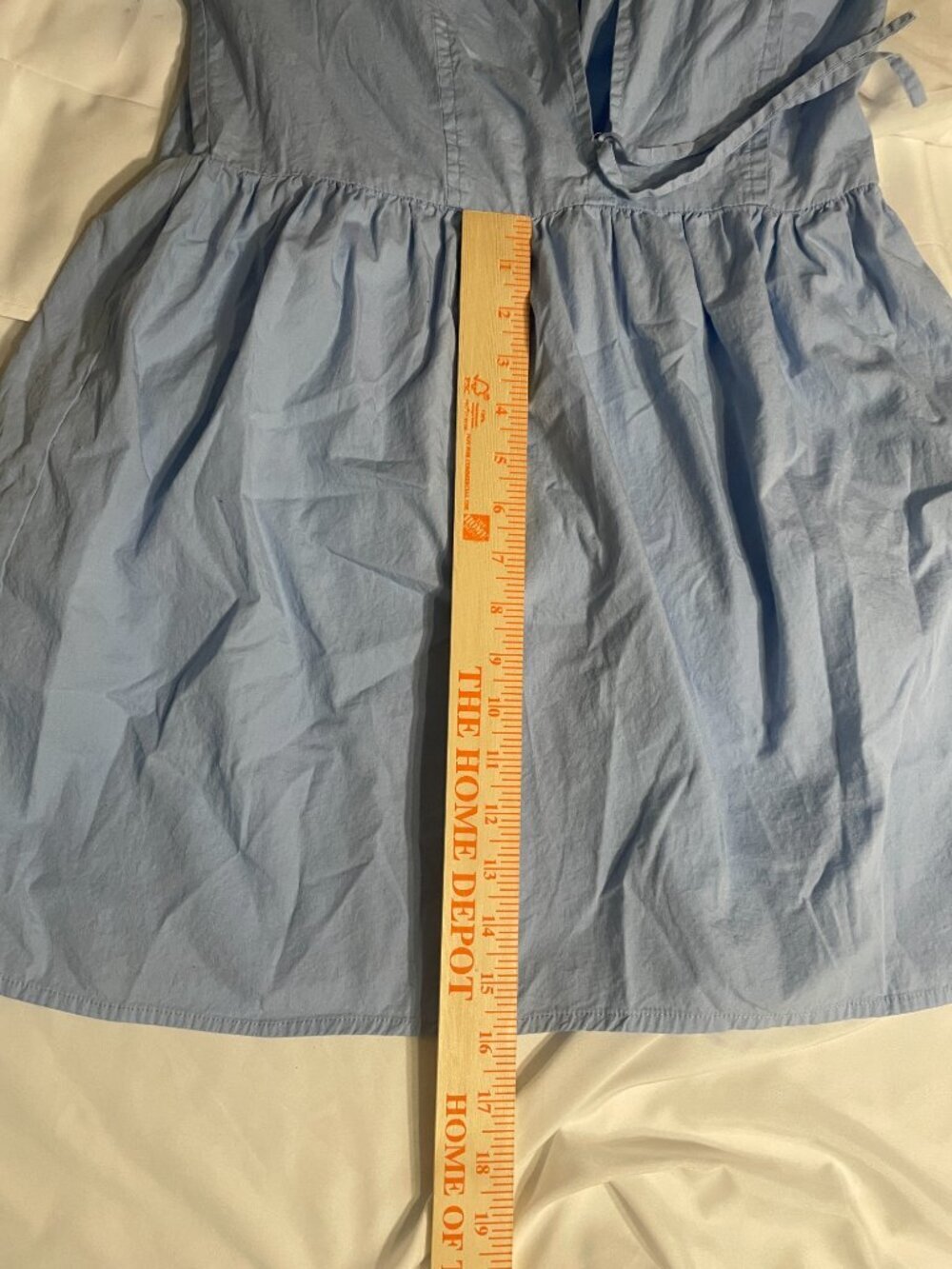 Sim & Sam Light Blue Dress, 100% Cotton, Puff Sleeves, Top Ties into Bowes Sz L - Picture 10 of 11